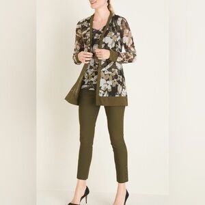 Chico’s Women's Camo-Floral Print Mesh Cardigan Ambered Olive NWT Size 2 (L)